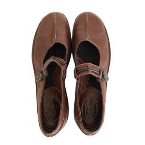 Clarks Brown Leather Split Toe Mary Jane Buckle Strap Womens Boho Shoes Sz 8.5 M
